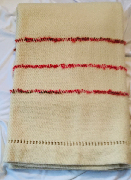 Handwoven Blanket made of Canadian wool - Solid White with Red Mohari Accent