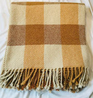 Handwoven Blanket made of Canadian wool - 3 Colors of Beige - Squares on Cream background