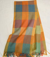 Handwoven Blanket made of Canadian wool - Lighter Shade of Blue, Green, Gold, Rust - Squares
