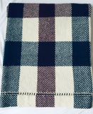 Handwoven Blanket made of Canadian wool - Burgundy, White, Navy Blue -Squares