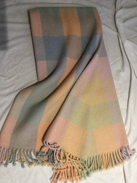 Handwoven Blanket made of Canadian wool - Light Pastel Colors - Squares