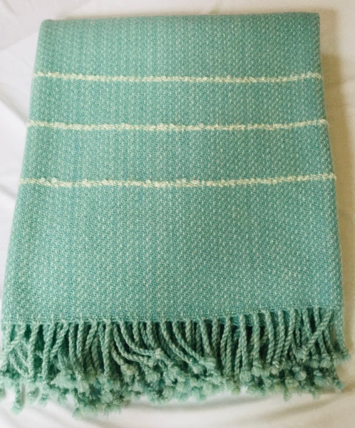 Handwoven Blanket made of Canadian wool - Seagrass Green with White Mohair Accent
