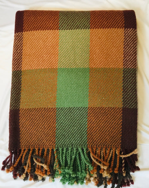 Handwoven Blanket made of Canadian wool - Rustic colors 5 Deep Fall Colors - Squares
